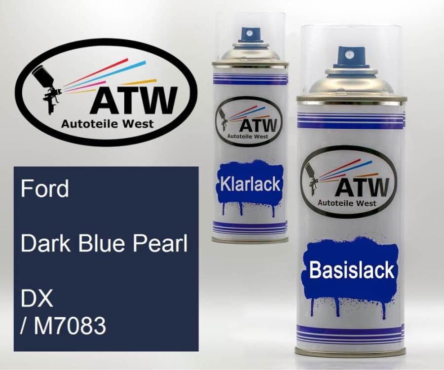 Ford, Dark Blue Pearl, DX / M7083: 400ml Sprühdose + 400ml Klarlack - Set, von ATW Autoteile West.